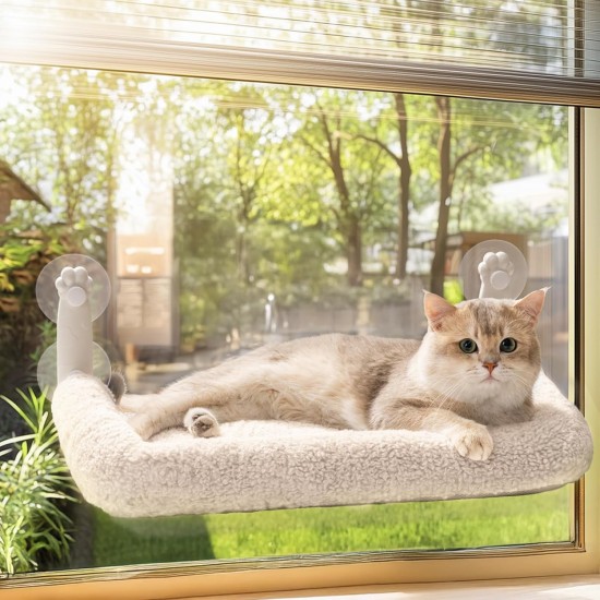 MEWOOFUN Soft Cat Window Hammock - 54 x 30 cm Foldable Cat Window Bed with Reversible Mat, Sturdy Cat Hammock Holds up to 18 kg (Beige - with Bed, M) MEWOOFUN Soft Cat Window Hammock - 54 x 30 cm Foldable Cat Window Bed with Reversible Mat, Sturdy Cat Hammock Holds up to 18 kg (Beige - with Bed, M)