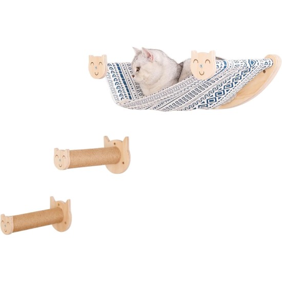 MIUZMORE Cat Hammock, Wall Mounted Cat Stand with Two Climbing Posts - Cat Wall Shelf and Perch for Climbing and Resting - Modern Cat Bed and Large Cat Furniture MIUZMORE Cat Hammock, Wall Mounted Cat Stand with Two Climbing Posts - Cat Wall Shelf and Perch for Climbing and Resting - Modern Cat Bed and Large Cat Furniture