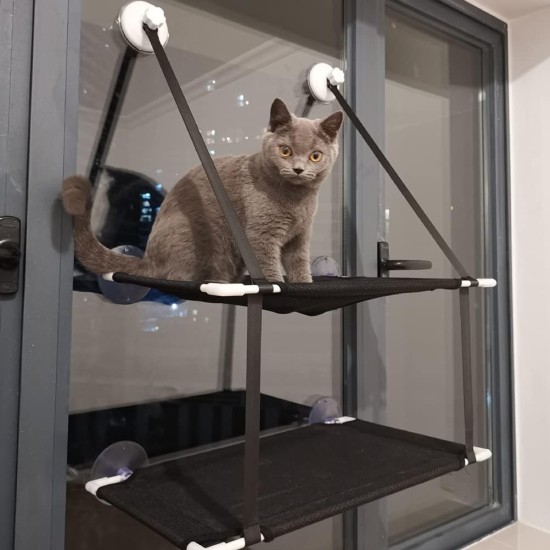 MasYosh Hammock for Cats, Cats, Window Seat, Double Layer Hammock, Holds up to 10 kg, Space-saving and Easy to Assemble, for Large Cats Indoors MasYosh Hammock for Cats, Cats, Window Seat, Double Layer Hammock, Holds up to 10 kg, Space-saving and Easy to Assemble, for Large Cats Indoors