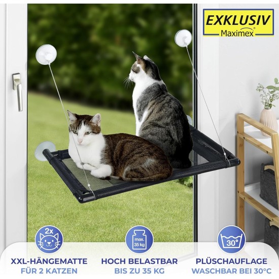 Maximex XXL Hammock, Window Mat for 2 Cats, Maximum Load 35 kg, Reliable Large Suction Cups, Includes Cuddly Warm Plush Cushion, 67 x 38 cm Maximex XXL Hammock, Window Mat for 2 Cats, Maximum Load 35 kg, Reliable Large Suction Cups, Includes Cuddly Warm Plush Cushion, 67 x 38 cm