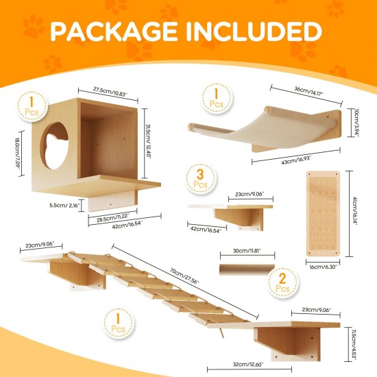 MeowHomm Cat Wall Shelves, Set of 5 Wooden Cat Wall Furniture MeowHomm Cat Wall Shelves, Set of 5 Wooden Cat Wall Furniture