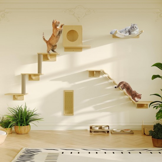 MeowHomm Cat Wall Shelves, Set of 5 Wooden Cat Wall Furniture MeowHomm Cat Wall Shelves, Set of 5 Wooden Cat Wall Furniture