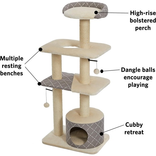 MidWest"Salvador" Cat Tree w/Built-in Sisal Cat Scratching Pad & Cat Look-Out Lounge, Mushroom/Diamond Pattern, Small Cat Tree MidWest"Salvador" Cat Tree w/Built-in Sisal Cat Scratching Pad & Cat Look-Out Lounge, Mushroom/Diamond Pattern, Small Cat Tree