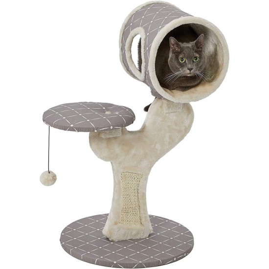 MidWest"Salvador" Cat Tree w/Built-in Sisal Cat Scratching Pad & Cat Look-Out Lounge, Mushroom/Diamond Pattern, Small Cat Tree