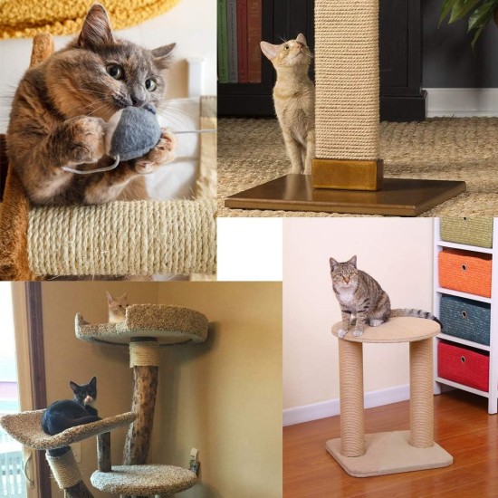 Mouhiv Sisal, Jute Rope for Repairing and Replacing Cat Scratching Posts, 100% Natural Braided Craft Cord for DIY Kittens, Scratching Kicker Toy, Home Office Garden Decoration, Recycling Mouhiv Sisal, Jute Rope for Repairing and Replacing Cat Scratching Posts, 100% Natural Braided Craft Cord for DIY Kittens, Scratching Kicker Toy, Home Office Garden Decoration, Recycling