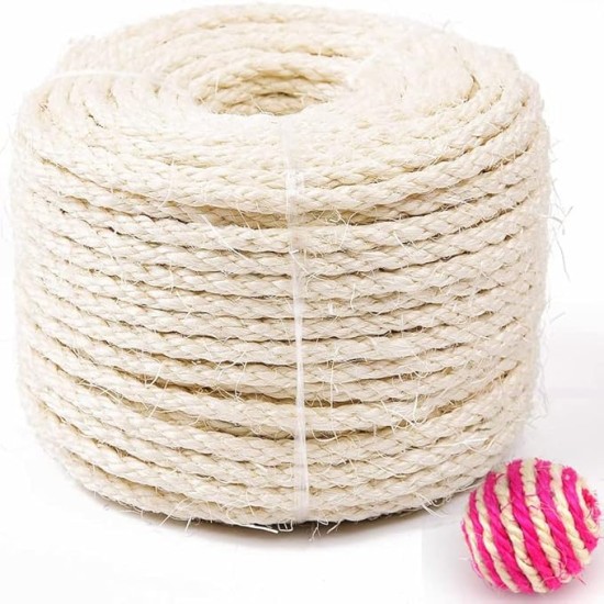 Natural Sisal Rope for Cats Sisal Scratching Post Replacement for Cats Scratching Post Scratching Rope Household Garden DIY Decoration 50 m + One Sisal Ball (Random Colour) Natural Sisal Rope for Cats Sisal Scratching Post Replacement for Cats Scratching Post Scratching Rope Household Garden DIY Decoration 50 m + One Sisal Ball (Random Colour)