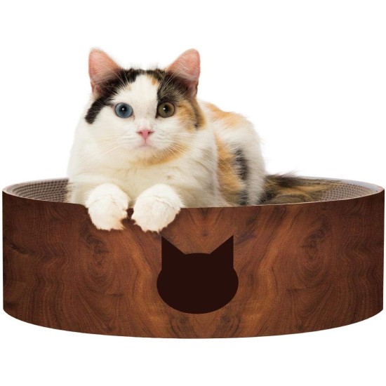 Necoichi Cat Scratching Bowl for Indoor Cats, Cat Scratching Lounger with Reversible Usability and Extra Comfort for Lounge, Cardboard Bed, Couch (Regular, Dark Cherry)