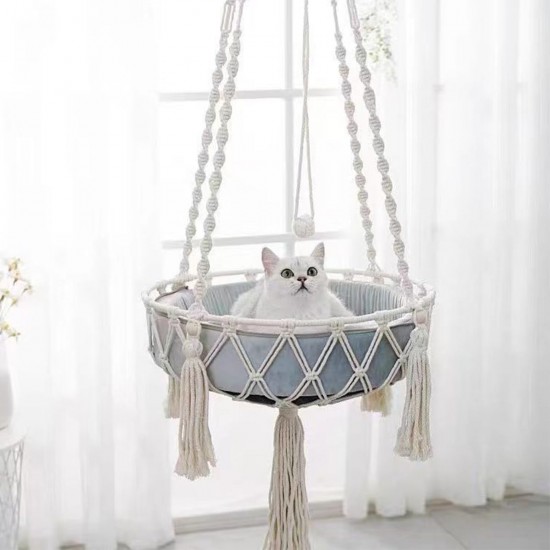 Nicear Cat Hammock, Hand Woven Hanging Swing Bed with Tassel, Hand Knitted Nest Basket for Sleeping and Climbing Kittens and Puppies (30cm without Seat Cushion) Nicear Cat Hammock, Hand Woven Hanging Swing Bed with Tassel, Hand Knitted Nest Basket for Sleeping and Climbing Kittens and Puppies (30cm without Seat Cushion)