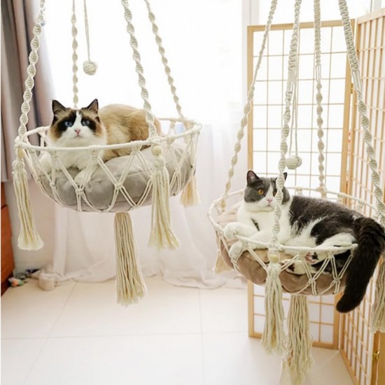 Nicoone Cat Hammock, Cotton Cat Swing Bed, Hanging Window Hammock, Bed, Knitting, Hanging Cat Nest, Pet Swing Pet Bed (White, 45) Nicoone Cat Hammock, Cotton Cat Swing Bed, Hanging Window Hammock, Bed, Knitting, Hanging Cat Nest, Pet Swing Pet Bed (White, 45)