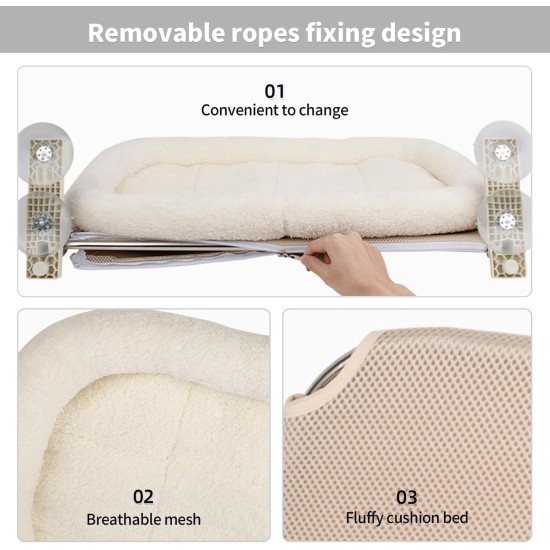 PEFUNY Cordless Folding Cat Window Perch, Cat Hammock for Window and Wall, with 4 Suction Cups, Sturdy Setal Frame for Glass Windows and Interior Walls (White With Bed Large) PEFUNY Cordless Folding Cat Window Perch, Cat Hammock for Window and Wall, with 4 Suction Cups, Sturdy Setal Frame for Glass Windows and Interior Walls (White With Bed Large)
