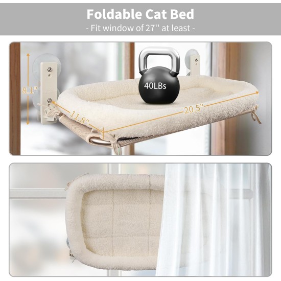 PEFUNY Cordless Folding Cat Window Perch, Cat Hammock for Window and Wall, with 4 Suction Cups, Sturdy Setal Frame for Glass Windows and Interior Walls (White With Bed Large) PEFUNY Cordless Folding Cat Window Perch, Cat Hammock for Window and Wall, with 4 Suction Cups, Sturdy Setal Frame for Glass Windows and Interior Walls (White With Bed Large)
