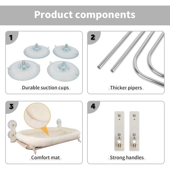 PEFUNY Cordless Folding Cat Window Perch, Cat Hammock for Window and Wall, with 4 Suction Cups, Sturdy Setal Frame for Glass Windows and Interior Walls (White With Bed Large) PEFUNY Cordless Folding Cat Window Perch, Cat Hammock for Window and Wall, with 4 Suction Cups, Sturdy Setal Frame for Glass Windows and Interior Walls (White With Bed Large)