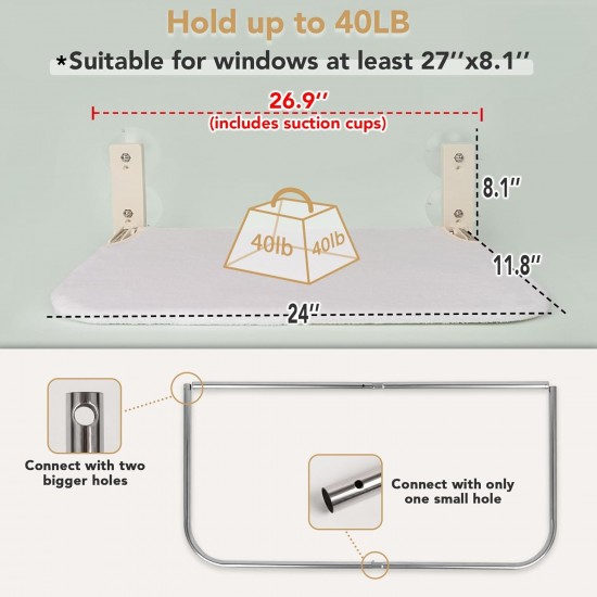 PEFUNY Wireless Folding Cat Window Perch, Cat Hammock for Window and Wall, with 4 Suction Cups, Sturdy Setal Frame for Glass Windows and Interior Walls (Beige with Bed, Medium) PEFUNY Wireless Folding Cat Window Perch, Cat Hammock for Window and Wall, with 4 Suction Cups, Sturdy Setal Frame for Glass Windows and Interior Walls (Beige with Bed, Medium)