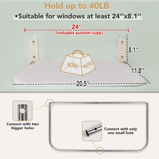 PEFUNY Wireless Folding Cat Window Perch, Cat Hammock for Window and Wall, with 4 Suction Cups, Sturdy Setal Frame for Glass Windows and Interior Walls (Beige with Bed, Medium) PEFUNY Wireless Folding Cat Window Perch, Cat Hammock for Window and Wall, with 4 Suction Cups, Sturdy Setal Frame for Glass Windows and Interior Walls (Beige with Bed, Medium)