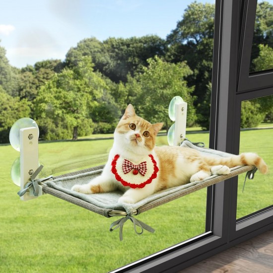 PEFUNY Wireless Folding Cat Window Perch, Cat Hammock for Window and Wall, with 4 Suction Cups, Sturdy Setal Frame for Glass Windows and Interior Walls (Beige with Bed, Medium) PEFUNY Wireless Folding Cat Window Perch, Cat Hammock for Window and Wall, with 4 Suction Cups, Sturdy Setal Frame for Glass Windows and Interior Walls (Beige with Bed, Medium)