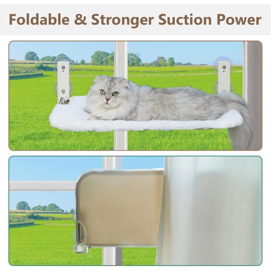 PEFUNY Wireless Folding Cat Window Perch, Cat Hammock for Window and Wall, with 4 Suction Cups, Sturdy Setal Frame for Glass Windows and Interior Walls (Beige with Bed, Medium) PEFUNY Wireless Folding Cat Window Perch, Cat Hammock for Window and Wall, with 4 Suction Cups, Sturdy Setal Frame for Glass Windows and Interior Walls (Beige with Bed, Medium)