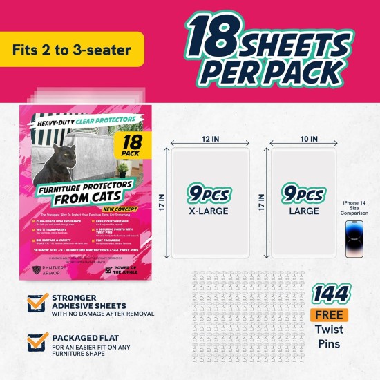 Panther Armor Robust scratch protection for sofa, cat, pack of 18 anti-scratch film for cats Panther Armor Robust scratch protection for sofa, cat, pack of 18 anti-scratch film for cats
