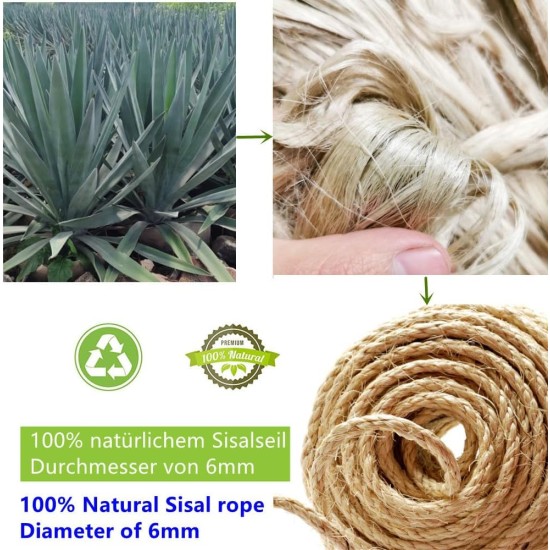 Parain Sisal Rope for Scratching Post, Cat Tree, Natural Sisal Rope, 6 mm (6 mm, 10 m) Parain Sisal Rope for Scratching Post, Cat Tree, Natural Sisal Rope, 6 mm (6 mm, 10 m)