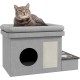 PawHut Cat Cave, Cat House, Cat House with 2 Stainless Steel Bowls, Cat Bed with Cushion, Scratching Mat, Dog House for Cats and Dogs up to 8 kg, Polyester, 78 x 48 x 49.5 cm, Grey