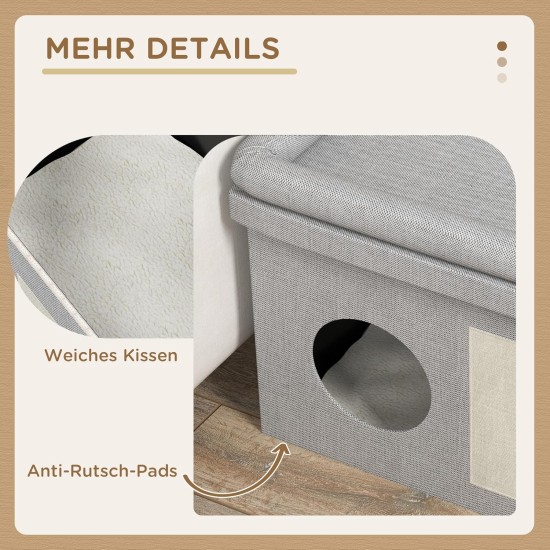 PawHut Cat Cave, Cat House, Cat House with 2 Stainless Steel Bowls, Cat Bed with Cushion, Scratching Mat, Dog House for Cats and Dogs up to 8 kg, Polyester, 78 x 48 x 49.5 cm, Grey PawHut Cat Cave, Cat House, Cat House with 2 Stainless Steel Bowls, Cat Bed with Cushion, Scratching Mat, Dog House for Cats and Dogs up to 8 kg, Polyester, 78 x 48 x 49.5 cm, Grey