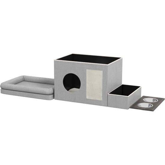 PawHut Cat Cave, Cat House, Cat House with 2 Stainless Steel Bowls, Cat Bed with Cushion, Scratching Mat, Dog House for Cats and Dogs up to 8 kg, Polyester, 78 x 48 x 49.5 cm, Grey PawHut Cat Cave, Cat House, Cat House with 2 Stainless Steel Bowls, Cat Bed with Cushion, Scratching Mat, Dog House for Cats and Dogs up to 8 kg, Polyester, 78 x 48 x 49.5 cm, Grey