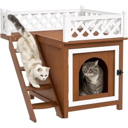 PawHut Cat Cave, Cat House Made of Fir Wood, Cat House with Balcony, Stairs, for Cats, Rabbits up to 6 kg, Indoor, Outdoor, 67.5 x 63 x 68.5 cm, Brown PawHut Cat Cave, Cat House Made of Fir Wood, Cat House with Balcony, Stairs, for Cats, Rabbits up to 6 kg, Indoor, Outdoor, 67.5 x 63 x 68.5 cm, Brown
