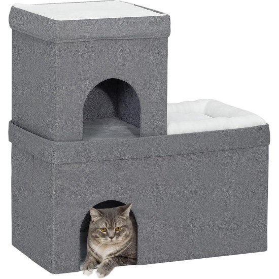 PawHut Cat Cave Cat House with 3 Levels, Cat Bed with Cushion, Dog House for Cats up to 5 kg, 74 x 37.5 x 78.5 cm, Grey PawHut Cat Cave Cat House with 3 Levels, Cat Bed with Cushion, Dog House for Cats up to 5 kg, 74 x 37.5 x 78.5 cm, Grey