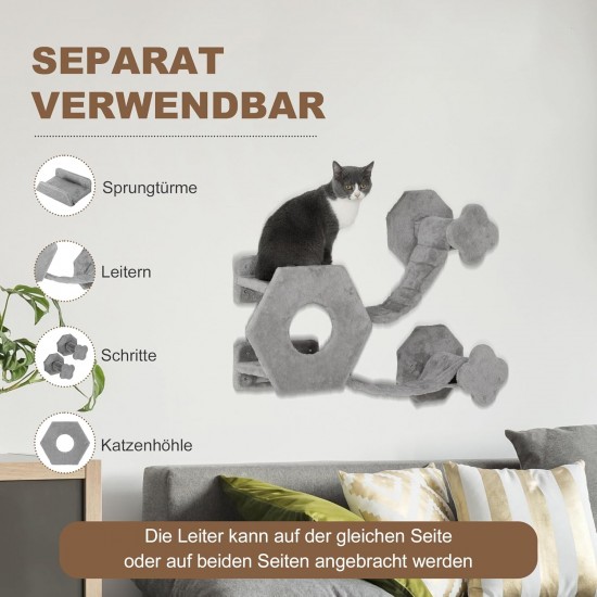 PawHut Cat Climbing Wall, Cat Lounger with Steps, Cat Cave, Jumping Tower, Toy Ball, Cat Platform for Cats up to 5 kg, Light Grey PawHut Cat Climbing Wall, Cat Lounger with Steps, Cat Cave, Jumping Tower, Toy Ball, Cat Platform for Cats up to 5 kg, Light Grey