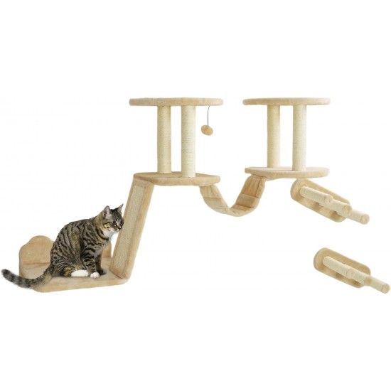 PawHut Cat Climbing Wall Set, 3-Piece Cat Furniture with Scratching Post, Perches, Ladder, Steps, Scratching Board, for Cats up to 5 kg, Sisal, Beige PawHut Cat Climbing Wall Set, 3-Piece Cat Furniture with Scratching Post, Perches, Ladder, Steps, Scratching Board, for Cats up to 5 kg, Sisal, Beige