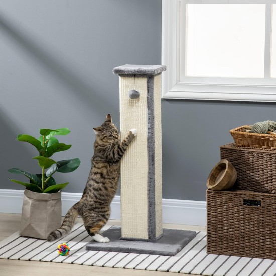 PawHut Scratching Post, 81 cm Scratching Post, Sisal Cat Scratching Post with Play Ball, Scratching Post for Cats, Scratching Furniture for Cats up to 5 kg, Indoor, Grey, Cream PawHut Scratching Post, 81 cm Scratching Post, Sisal Cat Scratching Post with Play Ball, Scratching Post for Cats, Scratching Furniture for Cats up to 5 kg, Indoor, Grey, Cream