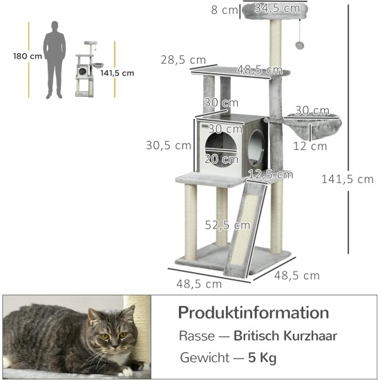 PawHut Scratching Post, 81 cm Scratching Post, Sisal Cat Scratching Post with Play Ball, Scratching Post for Cats, Scratching Furniture for Cats up to 5 kg, Indoor, Grey, Cream PawHut Scratching Post, 81 cm Scratching Post, Sisal Cat Scratching Post with Play Ball, Scratching Post for Cats, Scratching Furniture for Cats up to 5 kg, Indoor, Grey, Cream
