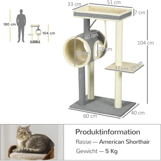 PawHut Scratching Post, 81 cm Scratching Post, Sisal Cat Scratching Post with Play Ball, Scratching Post for Cats, Scratching Furniture for Cats up to 5 kg, Indoor, Grey, Cream PawHut Scratching Post, 81 cm Scratching Post, Sisal Cat Scratching Post with Play Ball, Scratching Post for Cats, Scratching Furniture for Cats up to 5 kg, Indoor, Grey, Cream