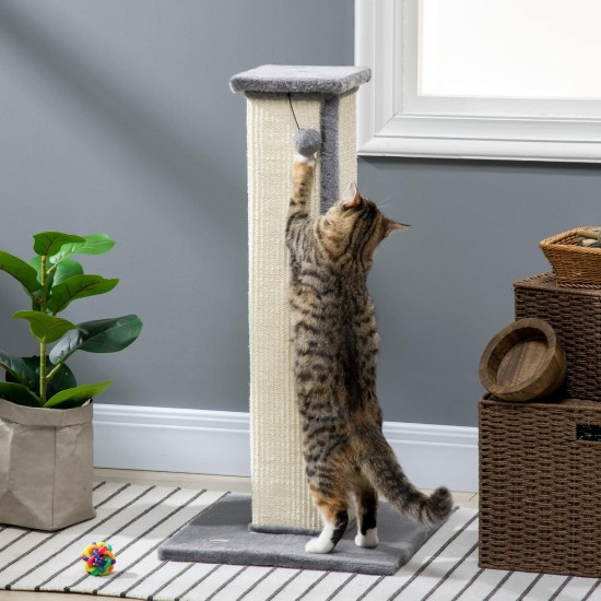 PawHut Scratching Post, 81 cm Scratching Post, Sisal Cat Scratching Post with Play Ball, Scratching Post for Cats, Scratching Furniture for Cats up to 5 kg, Indoor, Grey, Cream PawHut Scratching Post, 81 cm Scratching Post, Sisal Cat Scratching Post with Play Ball, Scratching Post for Cats, Scratching Furniture for Cats up to 5 kg, Indoor, Grey, Cream