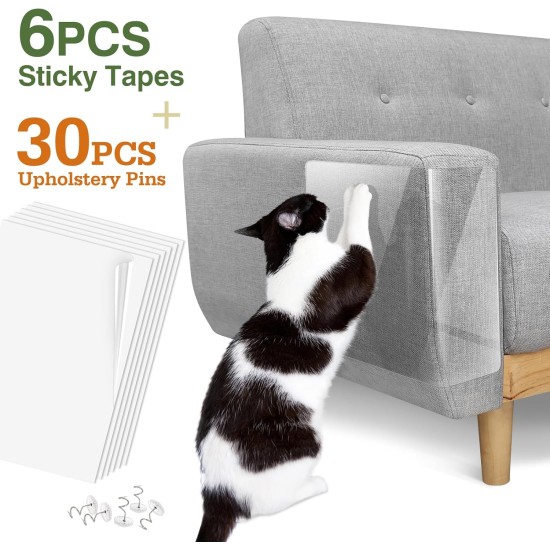 Pawaboo Cat Scratch Protector, 6 Pack Double-Sided Scratching Pads for Cats with Self-Adhesive Cat Scratch Protection Film with 30 Pads Nails Cat Claws Guards Pads for Sofa Furniture Door Scratch Pawaboo Cat Scratch Protector, 6 Pack Double-Sided Scratching Pads for Cats with Self-Adhesive Cat Scratch Protection Film with 30 Pads Nails Cat Claws Guards Pads for Sofa Furniture Door Scratch