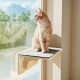 Pecute Cat Window Seats (42 x 30 x 6.5 cm), Cat Hammock Sisal with 2-in-1 Cat Scratching Post, Solid Wood Frame, Iron Holder and Powerful Suction Cup