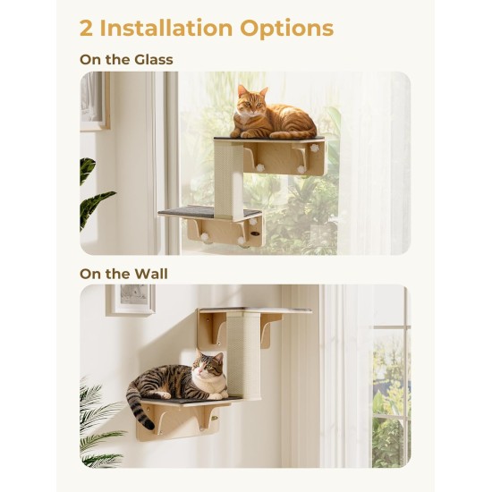 Pecute Cat Window Seats (42 x 30 x 6.5 cm), Cat Hammock Sisal with 2-in-1 Cat Scratching Post, Solid Wood Frame, Iron Holder and Powerful Suction Cup Pecute Cat Window Seats (42 x 30 x 6.5 cm), Cat Hammock Sisal with 2-in-1 Cat Scratching Post, Solid Wood Frame, Iron Holder and Powerful Suction Cup