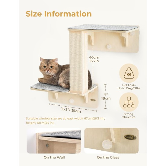 Pecute Cat Window Seats (42 x 30 x 6.5 cm), Cat Hammock Sisal with 2-in-1 Cat Scratching Post, Solid Wood Frame, Iron Holder and Powerful Suction Cup Pecute Cat Window Seats (42 x 30 x 6.5 cm), Cat Hammock Sisal with 2-in-1 Cat Scratching Post, Solid Wood Frame, Iron Holder and Powerful Suction Cup