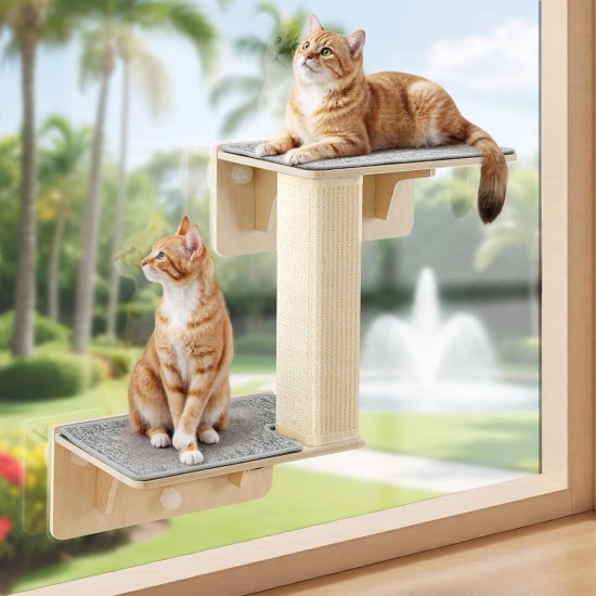 Pecute Cat Window Seats (42 x 30 x 6.5 cm), Cat Hammock Sisal with 2-in-1 Scratching Post, Solid Wood Frame, Iron Holder and Powerful Suction Cup Pecute Cat Window Seats (42 x 30 x 6.5 cm), Cat Hammock Sisal with 2-in-1 Scratching Post, Solid Wood Frame, Iron Holder and Powerful Suction Cup