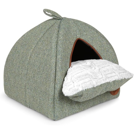 Petface Sage Herringbone Igloo Cat Bed Petface Sage Herringbone Igloo Cat Bed