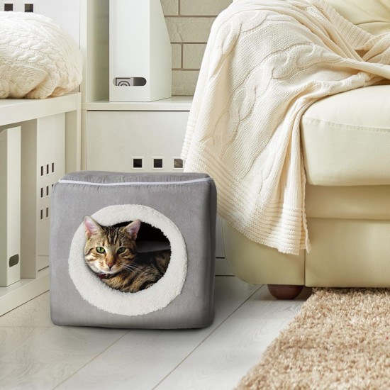 Petmaker Indoor Cat House with Removable Foam Cushion, Cat Cave for Puppies, Rabbits, Guinea Pigs, Hedgehogs and Other Small Animals, Grey Petmaker Indoor Cat House with Removable Foam Cushion, Cat Cave for Puppies, Rabbits, Guinea Pigs, Hedgehogs and Other Small Animals, Grey
