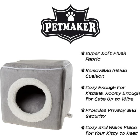 Petmaker Indoor Cat House with Removable Foam Cushion, Cat Cave for Puppies, Rabbits, Guinea Pigs, Hedgehogs and Other Small Animals, Grey Petmaker Indoor Cat House with Removable Foam Cushion, Cat Cave for Puppies, Rabbits, Guinea Pigs, Hedgehogs and Other Small Animals, Grey