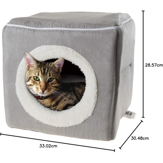 Petmaker Indoor Cat House with Removable Foam Cushion, Cat Cave for Puppies, Rabbits, Guinea Pigs, Hedgehogs and Other Small Animals, Grey Petmaker Indoor Cat House with Removable Foam Cushion, Cat Cave for Puppies, Rabbits, Guinea Pigs, Hedgehogs and Other Small Animals, Grey