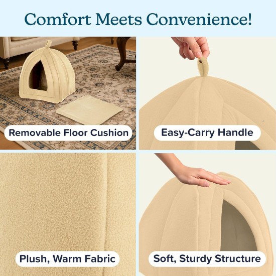 Petmaker Pet Bed, Igloo Soft Inner Tent with Concealed Cover for Cats, Kittens and Small Pets with Removable Cushion, Light Brown Petmaker Pet Bed, Igloo Soft Inner Tent with Concealed Cover for Cats, Kittens and Small Pets with Removable Cushion, Light Brown