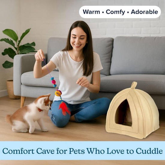 Petmaker Pet Bed, Igloo Soft Inner Tent with Concealed Cover for Cats, Kittens and Small Pets with Removable Cushion, Light Brown Petmaker Pet Bed, Igloo Soft Inner Tent with Concealed Cover for Cats, Kittens and Small Pets with Removable Cushion, Light Brown