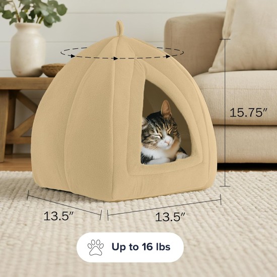 Petmaker Pet Bed, Igloo Soft Inner Tent with Concealed Cover for Cats, Kittens and Small Pets with Removable Cushion, Light Brown Petmaker Pet Bed, Igloo Soft Inner Tent with Concealed Cover for Cats, Kittens and Small Pets with Removable Cushion, Light Brown