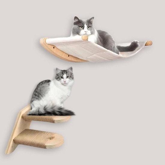 REDKNOT Wooden Cat Climbing Wall Set Including Cat Hammock and Cat Ladder, Cat Stairs Wall with Sisal Scratching Post, Wall Scratching Post, Cat Furniture for Cats, Sleeping, Playing and Resting, up REDKNOT Wooden Cat Climbing Wall Set Including Cat Hammock and Cat Ladder, Cat Stairs Wall with Sisal Scratching Post, Wall Scratching Post, Cat Furniture for Cats, Sleeping, Playing and Resting, up
