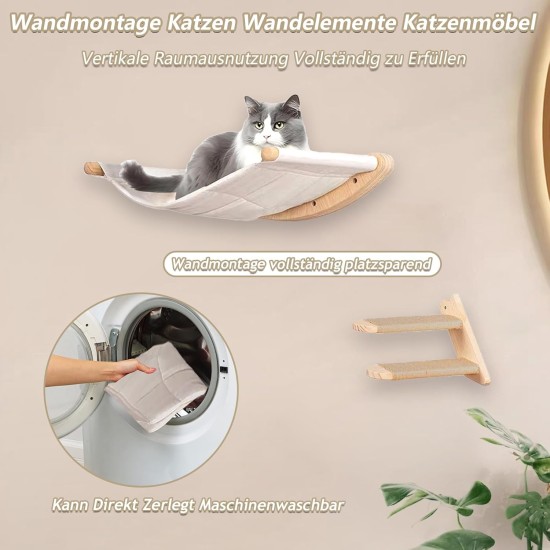 REDKNOT Wooden Cat Climbing Wall Set Including Cat Hammock and Cat Ladder, Cat Stairs Wall with Sisal Scratching Post, Wall Scratching Post, Cat Furniture for Cats, Sleeping, Playing and Resting, up REDKNOT Wooden Cat Climbing Wall Set Including Cat Hammock and Cat Ladder, Cat Stairs Wall with Sisal Scratching Post, Wall Scratching Post, Cat Furniture for Cats, Sleeping, Playing and Resting, up