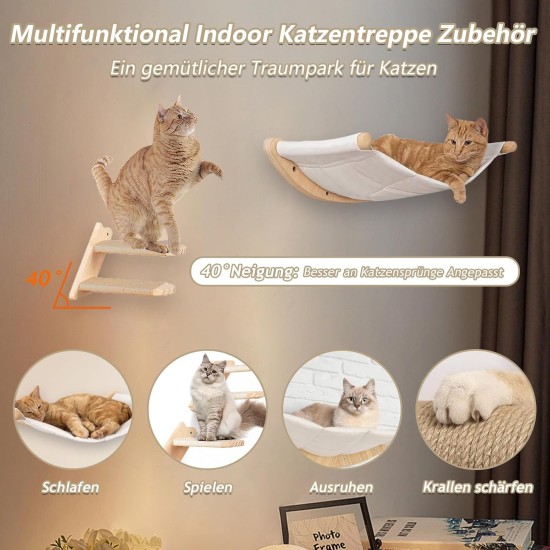 REDKNOT Wooden Cat Climbing Wall Set Including Cat Hammock and Cat Ladder, Cat Stairs Wall with Sisal Scratching Post, Wall Scratching Post, Cat Furniture for Cats, Sleeping, Playing and Resting, up REDKNOT Wooden Cat Climbing Wall Set Including Cat Hammock and Cat Ladder, Cat Stairs Wall with Sisal Scratching Post, Wall Scratching Post, Cat Furniture for Cats, Sleeping, Playing and Resting, up