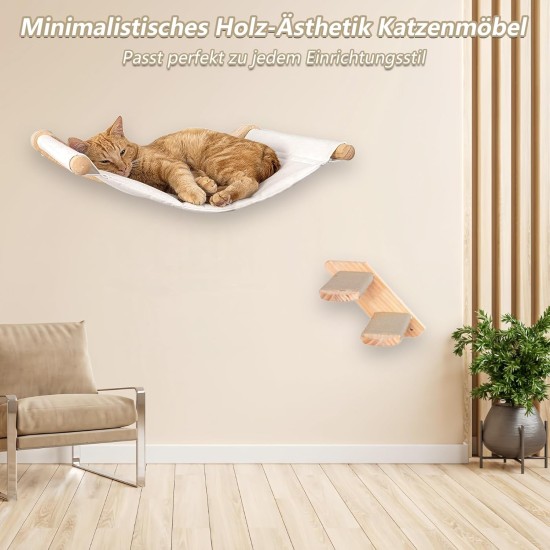 REDKNOT Wooden Cat Climbing Wall Set Including Cat Hammock and Cat Ladder, Cat Stairs Wall with Sisal Scratching Post, Wall Scratching Post, Cat Furniture for Cats, Sleeping, Playing and Resting, up REDKNOT Wooden Cat Climbing Wall Set Including Cat Hammock and Cat Ladder, Cat Stairs Wall with Sisal Scratching Post, Wall Scratching Post, Cat Furniture for Cats, Sleeping, Playing and Resting, up
