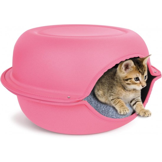Record - Plüsch-Katzenbett mit Elegantem, verschließbarem und bequemem Kissen. Bequeme und sichere Entspannungsecke für die Katze | Rosa, 44 x 44 x 25 cm